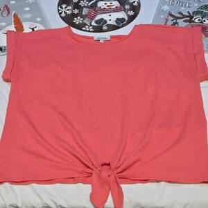 Chic Coral Tie-Front Tee